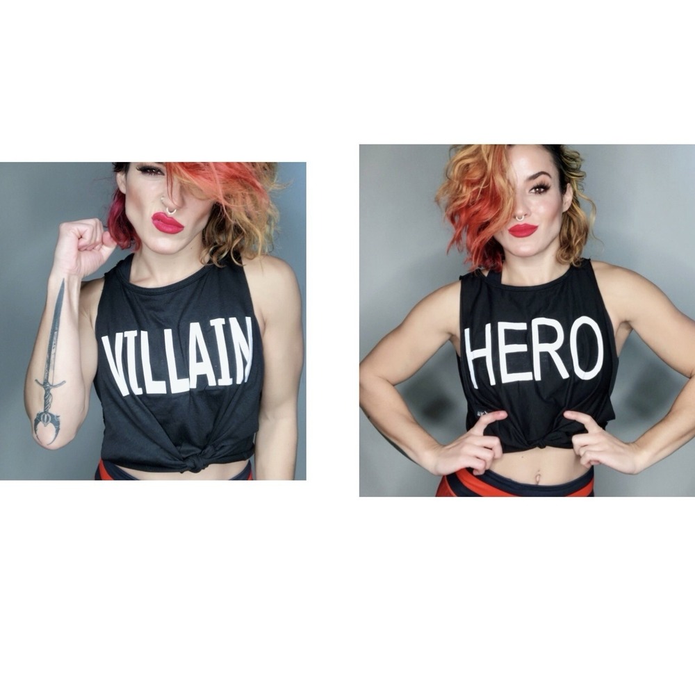 Unbranded Reversible Crop Top Women S Black Excellent Hero Villain Graphic Tank